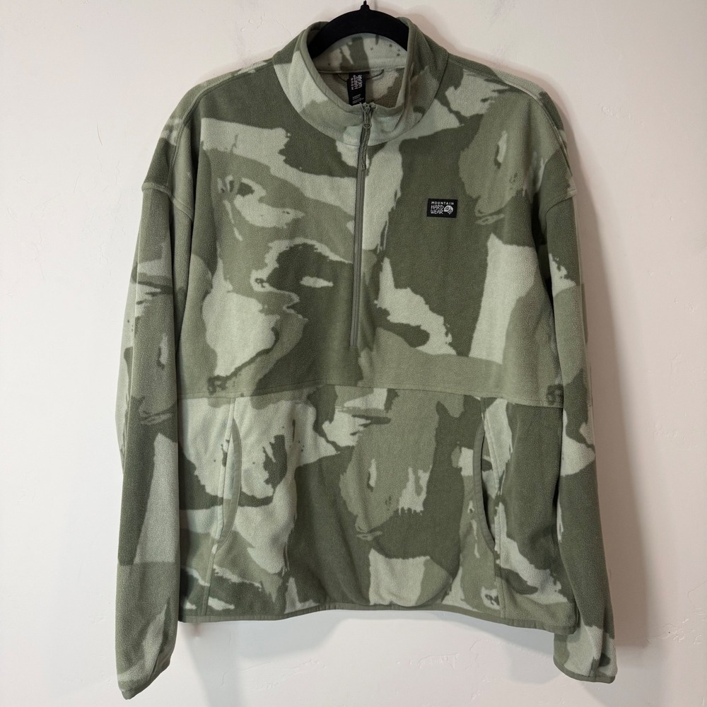 Mountain Hardwear Microchill Pullover Sweater Fleece L Green Camo OL0853